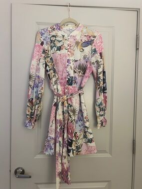 Fate Floral Patchwork Button-Front Top in Pink, Cream & Lavender Dress